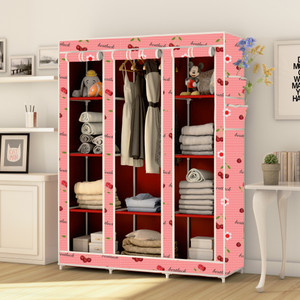 mezire 3 door 10 shelf digital print pp collapsible wardrobe finish color - cherry wow print diydo-it-yourself