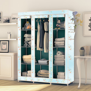 mezire 3 door 10 shelf digital print pp collapsible wardrobe finish color - soft lily flower modern print diydo-it-yourself