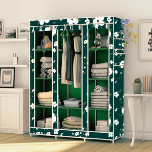mezire 3 door 10 shelf digital print pp collapsible wardrobe finish color - white lily modern print diydo-it-yourself