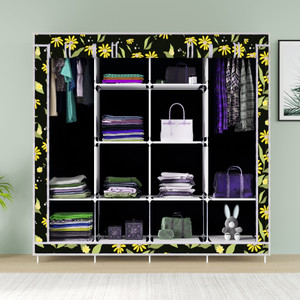 mezire 3 door 12 shelf printed pp collapsible wardrobe finish color - daisy floral print diydo-it-yourself