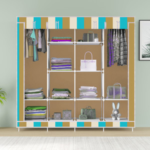 mezire pp collapsible wardrobe finish color - beige strip print diydo-it-yourself