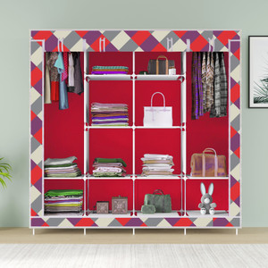 mezire 3 door 12 shelf printed pp collapsible wardrobe finish color - diamond wall print diydo-it-yourself