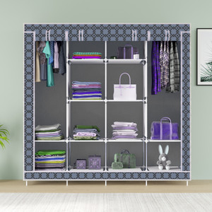 mezire 3 door 12 shelf printed pp collapsible wardrobe finish color - curtsins print diydo-it-yourself