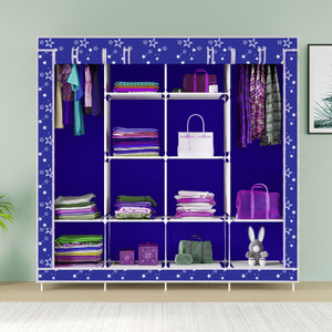 mezire 3 door 12 shelf printed pp collapsible wardrobe finish color - christmas print diydo-it-yourself