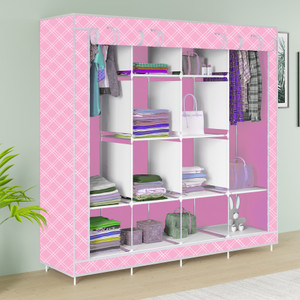 mezire 3 door 12 shelf printed pp collapsible wardrobe finish color - stars pattern wow print diydo-it-yourself