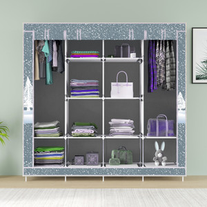 mezire 3 door 12 shelf printed pp collapsible wardrobe finish color - felling snow print diydo-it-yourself
