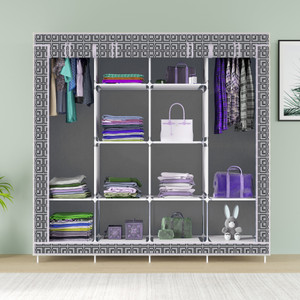 mezire 3 door 12 shelf printed pp collapsible wardrobe finish color - cabinet print diydo-it-yourself