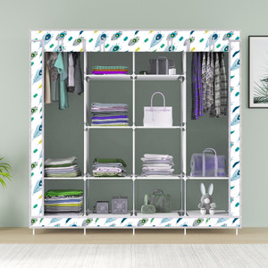 mezire 3 door 12 shelf printed pp collapsible wardrobe finish color - peacock feather print diydo-it-yourself