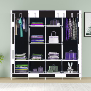 mezire 3 door 12 shelf printed pp collapsible wardrobe finish color - french door print diydo-it-yourself