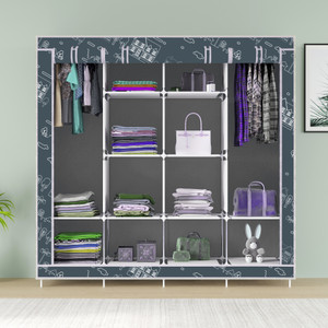mezire 3 door 12 shelf printed pp collapsible wardrobe finish color - house cartoon print diydo-it-yourself