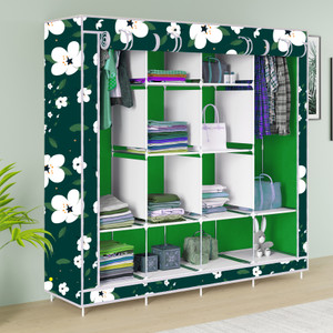 mezire 3 door 12 shelf printed pp collapsible wardrobe finish color - white lily print diydo-it-yourself