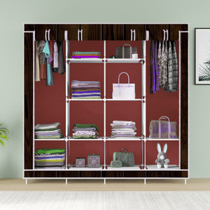 mezire 3 door 12 shelf printed pp collapsible wardrobe finish color - wood print diydo-it-yourself