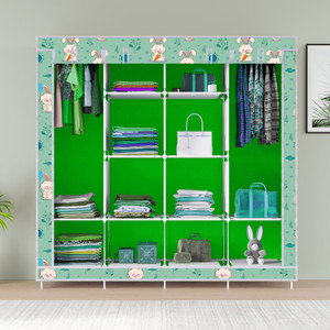 mezire 3 door 12 shelf printed pp collapsible wardrobe finish color - cartoon rabbit print diydo-it-yourself