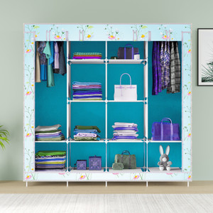 mezire 3 door 12 shelf printed pp collapsible wardrobe finish color - soft lily flower print diydo-it-yourself