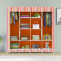 MEZIRE 3 door 12 Shelf Printed PP Collapsible Wardrobe (Finish Color - Orange Strip Print, DIY(Do-It-Yourself))
