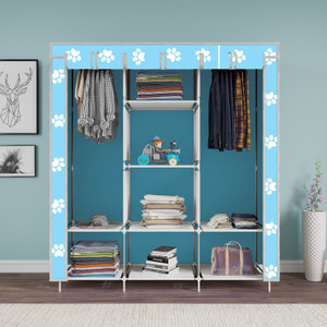mezire 3 door 8 shelf printed pp collapsible wardrobe finish color - baby paw printed diydo-it-yourself