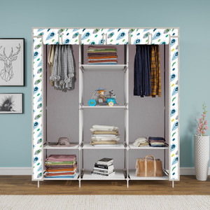 mezire 3 door 8 shelf printed pp collapsible wardrobe finish color - peacock feather printed diydo-it-yourself