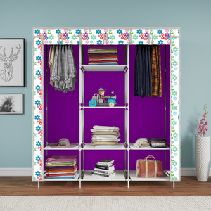 mezire 3 door 8 shelf printed pp collapsible wardrobe