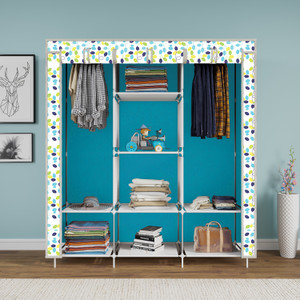 mezire 3 door 8 shelf printed pp collapsible wardrobe finish color - colourful leav printed diydo-it-yourself