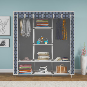 mezire 3 door 8 shelf printed pp collapsible wardrobe