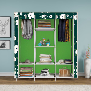 mezire 3 door 8 shelf printed pp collapsible wardrobe