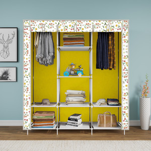 mezire 3 door 8 shelf printed pp collapsible wardrobe finish color - warm flower printed diydo-it-yourself