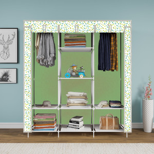 mezire 3 door 8 shelf printed pp collapsible wardrobe finish color - leaf printed diydo-it-yourself