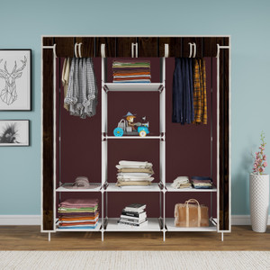 mezire 3 door 8 shelf printed pp collapsible wardrobe finish color - wood printed diydo-it-yourself