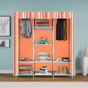 MEZIRE 3 door 8 Shelf Printed PP Collapsible Wardrobe (Finish Color - Orange Strip Printed, DIY(Do-It-Yourself))