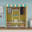 MEZIRE 3 door 8 Shelf Printed PP Collapsible Wardrobe (Finish Color - Beige Strip Printed, DIY(Do-It-Yourself))