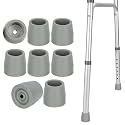 MFE Walker and Commode Tips (Set of 8), 1-1/8" Grey Rubber Replacement Feet Caps, Heavy Duty Walker Accessories with Metal Insert Foot for Stability and Durability