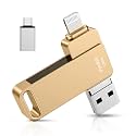 MFi Certified Photo Stick, 3 in 1 iPhone Flash Drive, Photo Stick for iPhone 256GB, Memory Stick for iPhone Photo Storage Thumb Drive External Storage Compatible for iPhone/PC/iPad/More Devices Gold