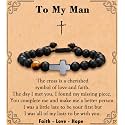 MFTRADING Cross Bracelet for Men Christian Gifts for Son Grandson Brother Husband Dad Man Godfather Religious Baptism Jewelry Birthday Retirement Gifts Beaded Bracelet