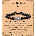MFTRADING Cross Bracelet for Men Christian Gifts for Son Grandson Brother Husband Dad Man Godfather Religious Baptism Jewelry Birthday Retirement Gifts Beaded Bracelet