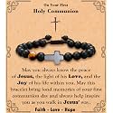 MFTRADING Cross Bracelet for Men Christian Gifts for Son Grandson Brother Husband Dad Man Godfather Religious Baptism Jewelry Birthday Retirement Gifts Beaded Bracelet