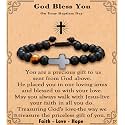 MFTRADING Cross Bracelet for Men Christian Gifts for Son Grandson Brother Husband Dad Man Godfather Religious Baptism Jewelry Birthday Retirement Gifts Beaded Bracelet