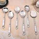Designer Stainless Steel Serving Spoon Set of 6 Piece with Silver Finished, Serving Utensils Set Easy to Clean & Dishwasher Safe, Smooth & Comfortable (Color- Silver)
