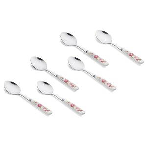 6-piece floral stainless steel spoon set for home kitchen amp restaurant cutlery dinner table bouillon spoon with ceramic handle tableware noodles spoon for serving salad fruit spoon