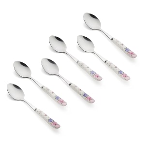 floral stainless steel spoons set home amp restaurant dinner table spoon with ceramic handle chamach floral small spoonsset of 6 23 centimeters
