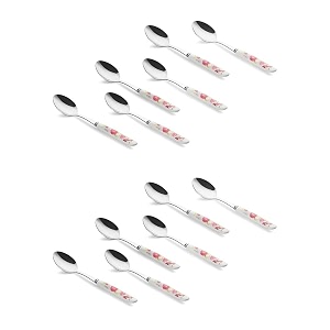 floral stainless steel spoon set for home kitchen amp restaurant cutlery dinner table bouillon spoon with ceramic handle tableware spoon for serving salad fruit spoon big spoon set of 12