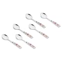 6-Piece Floral Stainless Steel Spoon Set for Home Kitchen &amp; Restaurant Cutlery Dinner Table Bouillon Spoon with Ceramic Handle Tableware Noodles Spoon for Serving Salad Fruit Spoon