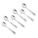 Floral Stainless Steel Spoons Set Home &amp; Restaurant Dinner Table Spoon With Ceramic Handle Chamach (Floral Small Spoons,Set Of 6), 23 Centimeters