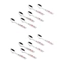 Floral Stainless Steel Spoon Set for Home Kitchen &amp; Restaurant Cutlery Dinner Table Bouillon Spoon with Ceramic Handle Tableware Spoon for Serving Salad Fruit Spoon (Big Spoon Set of 12)