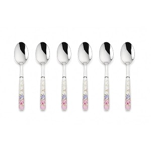 floral stainless steel spoons set home amp restaurant dinner table spoon with ceramic handlekitchen soup chamach floral big spoonsset of 6 23 centimeters