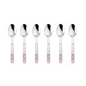 Floral Stainless Steel Spoons Set Home &amp; Restaurant Dinner Table Spoon With Ceramic Handle/Kitchen Soup Chamach (Floral Big Spoons,Set Of 6), 23 Centimeters