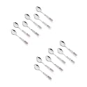 Floral Stainless Steel Spoons Set Home & Restaurant Dinner Table Spoon With Ceramic Handle Chamach(12 Small Spoon), 15.5 CM
