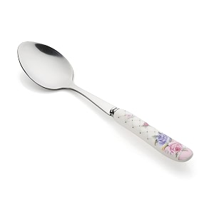 stainless steel spoons set kitchen cutlery dinner table spoon round edge with ceramic handle floral small spoon 1pcs