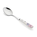 Stainless Steel Spoons Set Kitchen Cutlery Dinner Table Spoon Round Edge with Ceramic Handle (Floral Small Spoon, 1pcs)