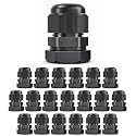 MGI SpeedWare 1/2" NPT Strain Relief Nylon Cord Grip Cable Glands, Black Plastic Grommet 20-Pack