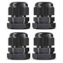 MGI SpeedWare 3/4" NPT Strain Relief Nylon Cord Grip Cable Glands, Black Plastic Grommet 4-Pack